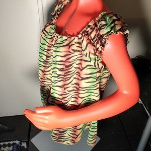Ladies Colorful Zebra Print Casual Top By Piano Size Large
